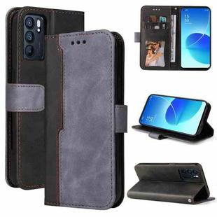 For OPPO Reno6 5G Business Stitching-Color Horizontal Flip PU Leather Case with Holder & Card Slots & Photo Frame & Lanyard(Grey)