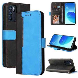 For OPPO Reno6 5G Business Stitching-Color Horizontal Flip PU Leather Case with Holder & Card Slots & Photo Frame & Lanyard(Blue)