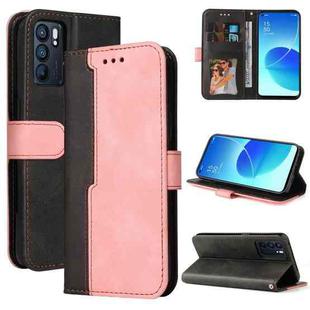 For OPPO Reno6 5G Business Stitching-Color Horizontal Flip PU Leather Case with Holder & Card Slots & Photo Frame & Lanyard(Pink)