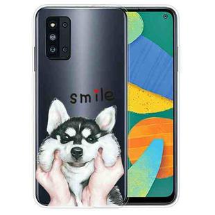 For Samsung Galaxy F52 5G Colored Drawing Clear TPU Protective Cases(Pinch Face Dog)