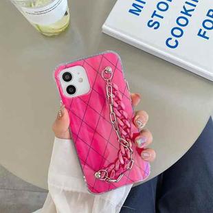 For iPhone 12 mini Aurora Rhomboid TPU Shockproof Wrist Bracelet Chain Case (Rose Red)