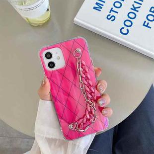 For iPhone 11 Aurora Rhomboid TPU Shockproof Wrist Bracelet Chain Case (Rose Red)