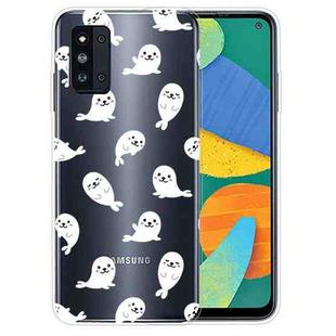 For Samsung Galaxy F52 5G Shockproof Painted Transparent TPU Protective Case(White Sea Lion)