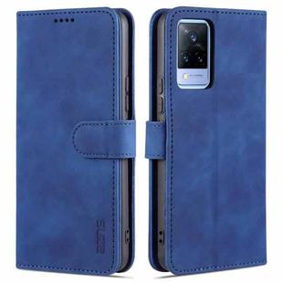 For vivo V21 AZNS Skin Feel Calf Texture Horizontal Flip Leather Case with Card Slots & Holder & Wallet(Blue)