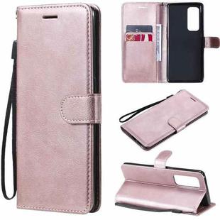 For OPPO Reno5 Pro+ 5G / Find X3 Neo Solid Color Horizontal Flip Protective Leather Case with Holder & Card Slots & Wallet & Photo Frame & Lanyard(Rose Gold)