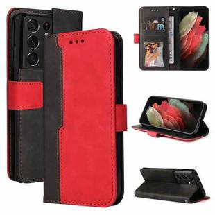 For Samsung Galaxy S21 Ultra 5G Business Stitching-Color Horizontal Flip PU Leather Case with Holder & Card Slots & Photo Frame(Red)
