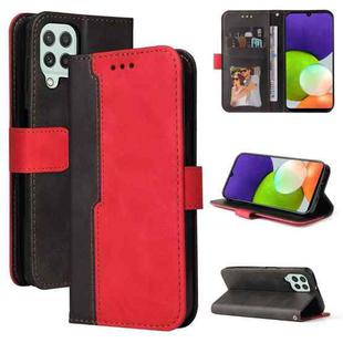 For Samsung Galaxy A22 4G Business Stitching-Color Horizontal Flip PU Leather Case with Holder & Card Slots & Photo Frame(Red)