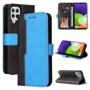 For Samsung Galaxy A22 4G Business Stitching-Color Horizontal Flip PU Leather Case with Holder & Card Slots & Photo Frame(Blue)