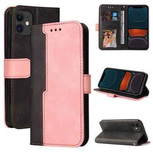 For iPhone 11 Business Stitching-Color Horizontal Flip PU Leather Case with Holder & Card Slots & Photo Frame (Pink)