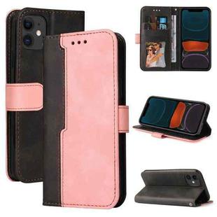 For iPhone 11 Pro Max Business Stitching-Color Horizontal Flip PU Leather Case with Holder & Card Slots & Photo Frame (Pink)