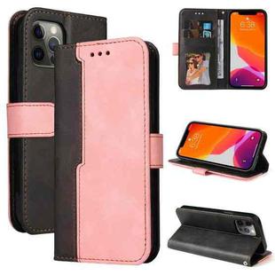 For iPhone 12 / 12 Pro Business Stitching-Color Horizontal Flip PU Leather Case with Holder & Card Slots & Photo Frame(Pink)