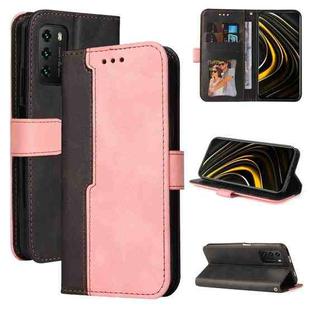 For Xiaomi Redmi 9T/9 Power/Note 9 4G/Poco M3 Business Stitching-Color Horizontal Flip PU Leather Case with Holder & Card Slots & Photo Frame(Pink)