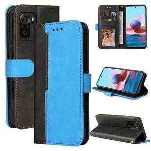 For Xiaomi Redmi Note 10 4G Business Stitching-Color Horizontal Flip PU Leather Case with Holder & Card Slots & Photo Frame(Blue)