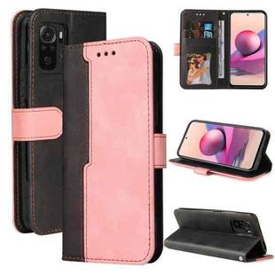 For Xiaomi Redmi Note 10 5G / Poco M3 Pro Business Stitching-Color Horizontal Flip PU Leather Case with Holder & Card Slots & Photo Frame(Pink)
