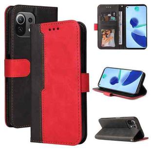 For Xiaomi Mi 11 Lite Business Stitching-Color Horizontal Flip PU Leather Case with Holder & Card Slots & Photo Frame(Red)