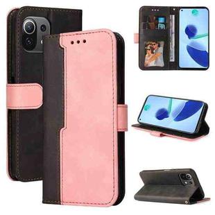 For Xiaomi Mi 11 Lite Business Stitching-Color Horizontal Flip PU Leather Case with Holder & Card Slots & Photo Frame(Pink)