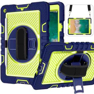 360 Degree Rotation Contrast Color Shockproof Silicone + PC Case with Holder & Hand Grip Strap & Shoulder Strap For iPad 9.7 2018 / 2017 / Air / Air 2 / Pro 9.7 (Navy+Yellow Green)