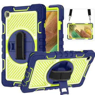 For Samsung Galaxy Tab A7 Lite T220 / T225 360 Degree Rotation Contrast Color Shockproof Silicone + PC Case with Holder & Hand Grip Strap & Shoulder Strap(Navy+Yellow Green)