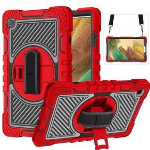 For Samsung Galaxy Tab A7 Lite T220 / T225 360 Degree Rotation Contrast Color Shockproof Silicone + PC Case with Holder & Hand Grip Strap & Shoulder Strap(Red+Black)