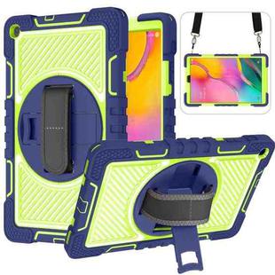 For Samsung Galaxy Tab A 10.1 2019 T515 360 Degree Rotation Contrast Color Shockproof Silicone + PC Case with Holder & Hand Grip Strap & Shoulder Strap(Navy+Yellow Green)