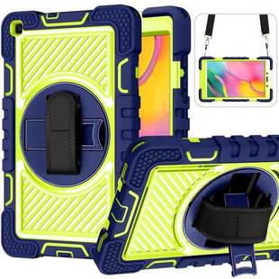 For Samsung Galaxy Tab A 8.0 2019 T290 360 Degree Rotation Contrast Color Shockproof Silicone + PC Case with Holder & Hand Grip Strap & Shoulder Strap(Navy+Yellow Green)