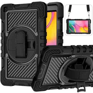 For Samsung Galaxy Tab A 8.0 2019 T290 360 Degree Rotation Contrast Color Shockproof Silicone + PC Case with Holder & Hand Grip Strap & Shoulder Strap(Black)