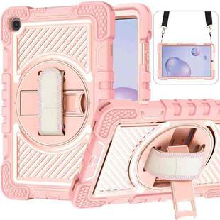 For Samsung Galaxy Tab A 8.4 2020 T307 360 Degree Rotation Contrast Color Shockproof Silicone + PC Case with Holder & Hand Grip Strap & Shoulder Strap(Rose Gold)
