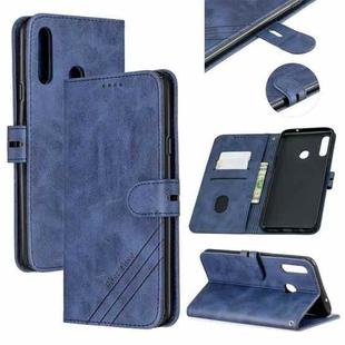 For Samsung Galaxy A10s Stitching Style 2-Color Cow Texture Horizontal Flip PU Leather Case with Holder & Card Slot & Lanyard(Blue)
