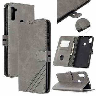 For Samsung Galaxy A11 Stitching Style 2-Color Cow Texture Horizontal Flip PU Leather Case with Holder & Card Slot & Lanyard(Gray)
