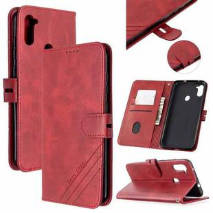 For Samsung Galaxy A11 Stitching Style 2-Color Cow Texture Horizontal Flip PU Leather Case with Holder & Card Slot & Lanyard(Red)