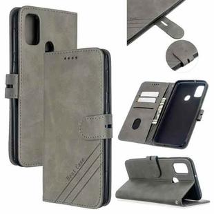For Samsung Galaxy A21s Stitching Style 2-Color Cow Texture Horizontal Flip PU Leather Case with Holder & Card Slot & Lanyard(Gray)