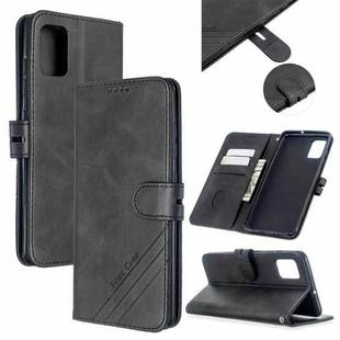 For Samsung Galaxy A41 Stitching Style 2-Color Cow Texture Horizontal Flip PU Leather Case with Holder & Card Slot & Lanyard(Black)