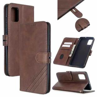 For Samsung Galaxy A41 Stitching Style 2-Color Cow Texture Horizontal Flip PU Leather Case with Holder & Card Slot & Lanyard(Brown)
