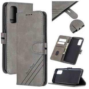 For Samsung Galaxy S20 Stitching Style 2-Color Cow Texture Horizontal Flip PU Leather Case with Holder & Card Slot & Lanyard(Gray)