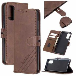 For Samsung Galaxy S20 Stitching Style 2-Color Cow Texture Horizontal Flip PU Leather Case with Holder & Card Slot & Lanyard(Brown)