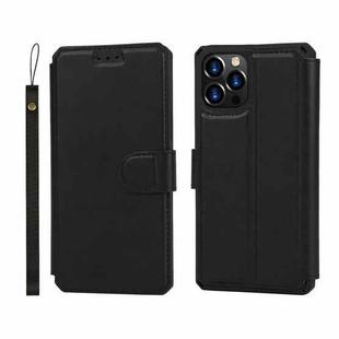 For iPhone 12 / 12 Pro Plain Texture Horizontal Flip PU Leather Case with Holder & Card Slots & Photo Frame & Wallet & Strap(Black)