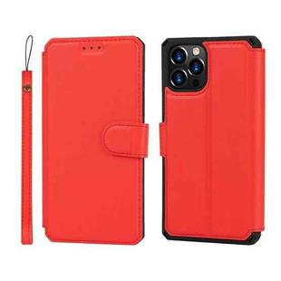 For iPhone 12 / 12 Pro Plain Texture Horizontal Flip PU Leather Case with Holder & Card Slots & Photo Frame & Wallet & Strap(Red)