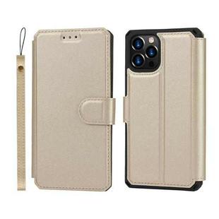 For iPhone 12 / 12 Pro Plain Texture Horizontal Flip PU Leather Case with Holder & Card Slots & Photo Frame & Wallet & Strap(Gold)