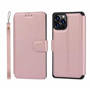 For iPhone 12 / 12 Pro Plain Texture Horizontal Flip PU Leather Case with Holder & Card Slots & Photo Frame & Wallet & Strap(Pink)