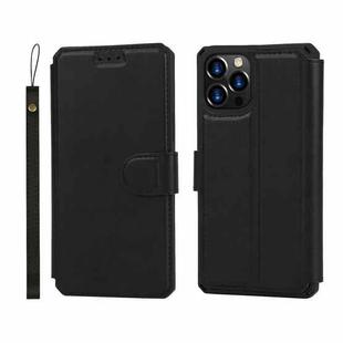 For iPhone 12 Pro Max Plain Texture Horizontal Flip PU Leather Case with Holder & Card Slots & Photo Frame & Wallet & Strap(Black)