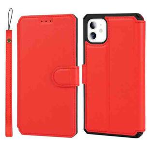For iPhone 11 Plain Texture Horizontal Flip PU Leather Case with Holder & Card Slots & Photo Frame & Wallet & Strap (Red)
