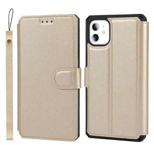 For iPhone 11 Plain Texture Horizontal Flip PU Leather Case with Holder & Card Slots & Photo Frame & Wallet & Strap (Gold)