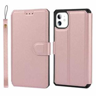 For iPhone 11 Plain Texture Horizontal Flip PU Leather Case with Holder & Card Slots & Photo Frame & Wallet & Strap (Pink)
