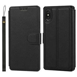 For iPhone X / XS Plain Texture Horizontal Flip PU Leather Case with Holder & Card Slots & Photo Frame & Wallet & Strap(Black)