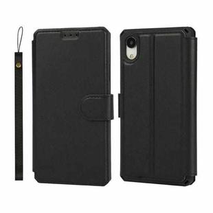 For iPhone XR Plain Texture Horizontal Flip PU Leather Case with Holder & Card Slots & Photo Frame & Wallet & Strap(Black)