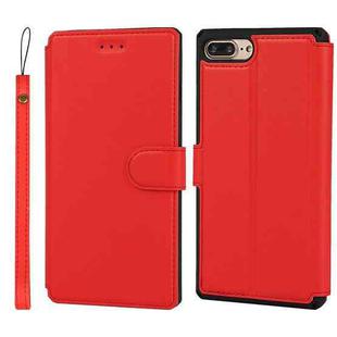 Plain Texture Horizontal Flip PU Leather Case with Holder & Card Slots & Photo Frame & Wallet & Strap For iPhone 7 Plus / 8 Plus(Red)