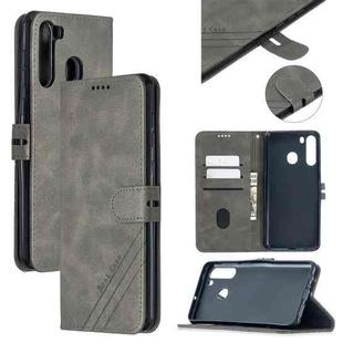For Samsung Galaxy A21 US Version Stitching Style 2-Color Cow Texture Horizontal Flip PU Leather Case with Holder & Card Slot & Lanyard(Gray)