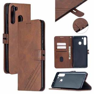 For Samsung Galaxy A21 US Version Stitching Style 2-Color Cow Texture Horizontal Flip PU Leather Case with Holder & Card Slot & Lanyard(Brown)