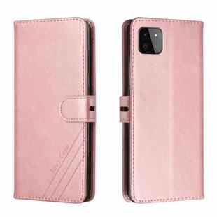 For Samsung Galaxy A22 5G Stitching Style 2-Color Cow Texture Horizontal Flip PU Leather Case with Holder & Card Slot & Lanyard(Rose Gold)
