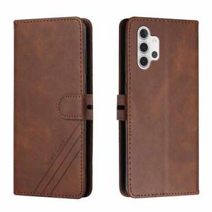 For Samsung Galaxy A32 4G Stitching Style 2-Color Cow Texture Horizontal Flip PU Leather Case with Holder & Card Slot & Lanyard(Brown)